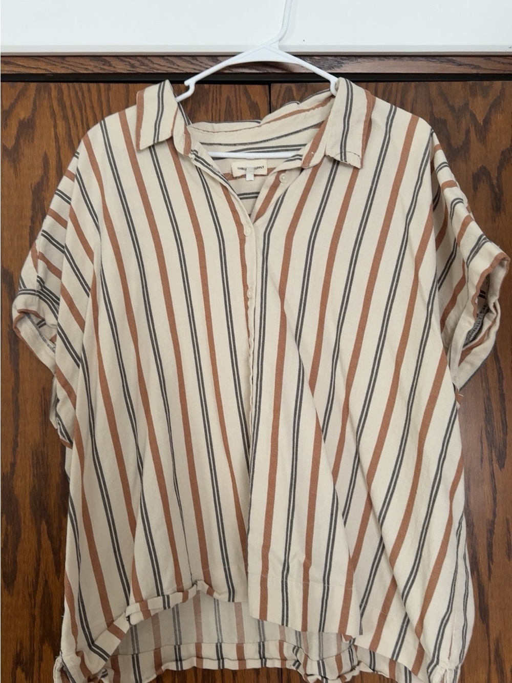 Thread & Supply Striped Button-Up Tunic in Cream, Brown & Black